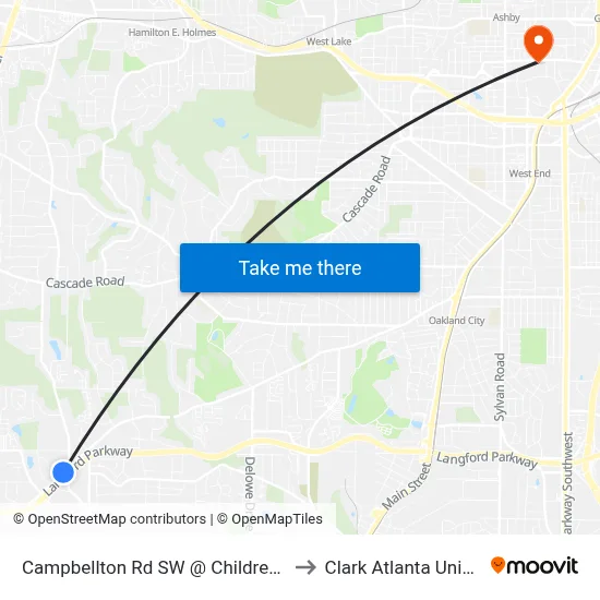 Campbellton Rd SW @ Childress Dr SW to Clark Atlanta University map