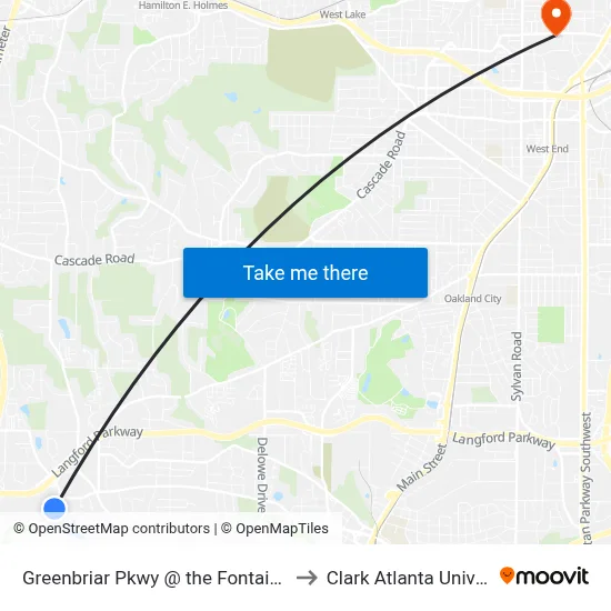 Greenbriar Pkwy @ the Fontainebleau to Clark Atlanta University map