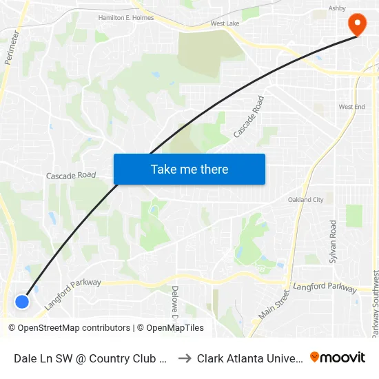 Dale Ln SW @ Country Club Ln SW to Clark Atlanta University map