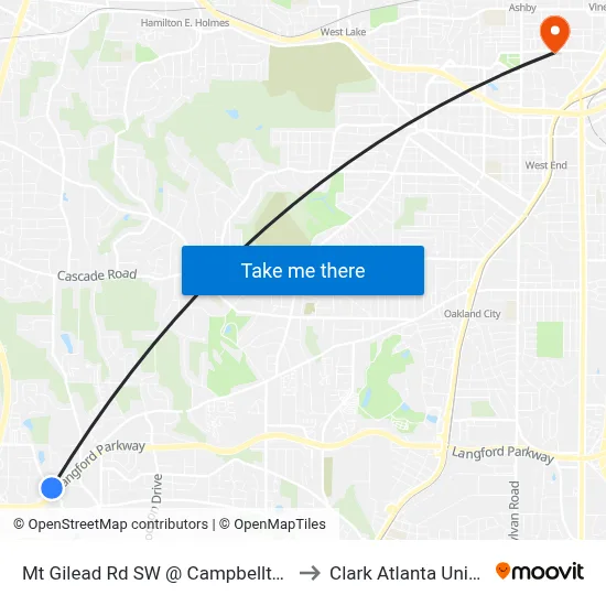 Mt Gilead Rd SW @ Campbellton Rd SW to Clark Atlanta University map
