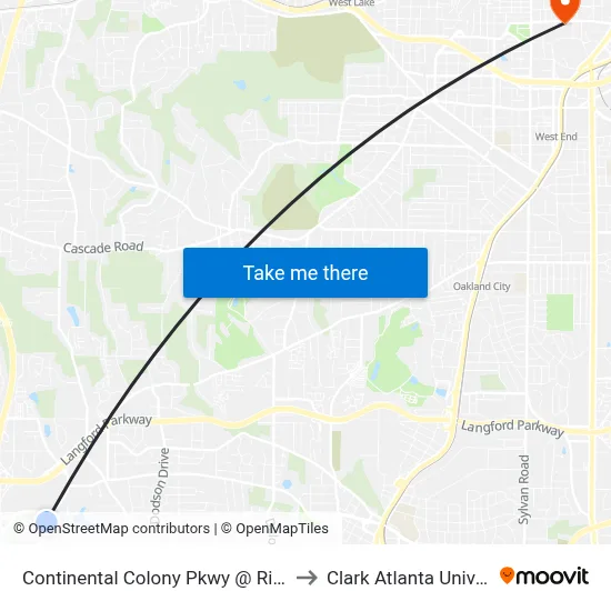 Continental Colony Pkwy @ Riviera Dr to Clark Atlanta University map