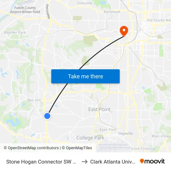 Stone Hogan Connector SW @ 2950 to Clark Atlanta University map