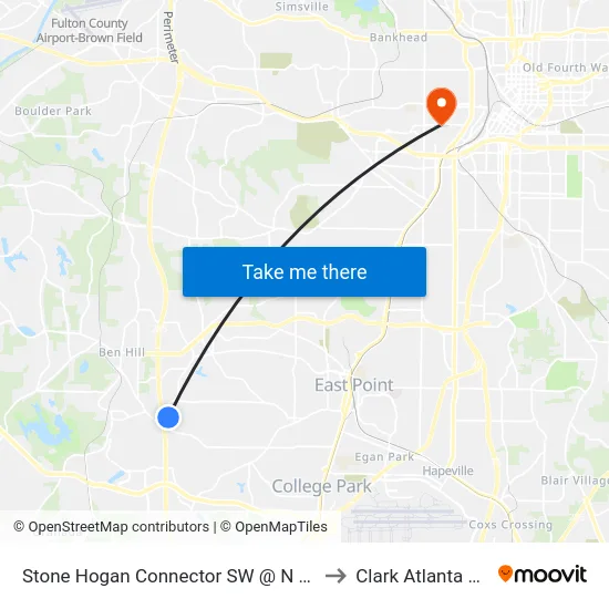 Stone Hogan Connector SW @ N Camp Creek Pkwy to Clark Atlanta University map