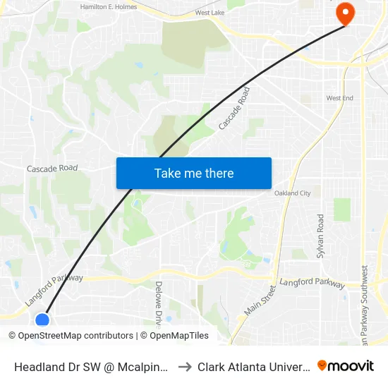 Headland Dr SW @ Mcalpine Ter to Clark Atlanta University map