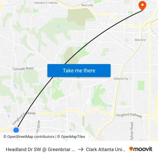Headland Dr SW @ Greenbriar Pkwy SW to Clark Atlanta University map
