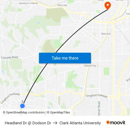Headland Dr @ Dodson Dr to Clark Atlanta University map