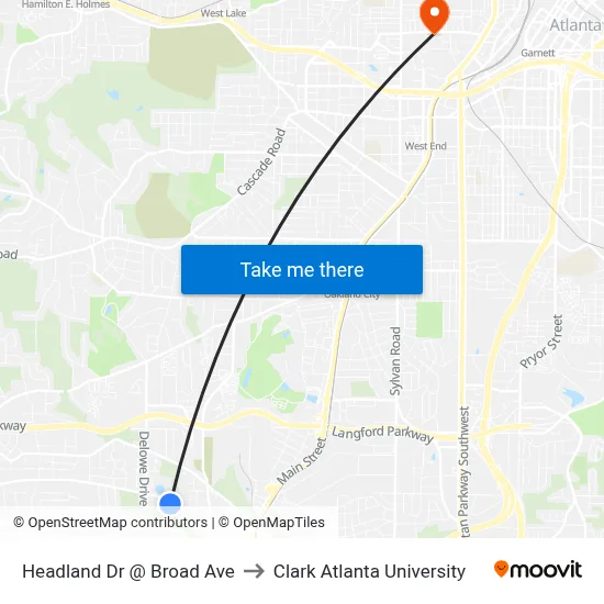 Headland Dr @ Broad Ave to Clark Atlanta University map