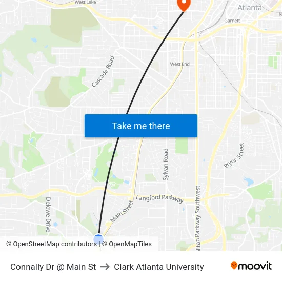 Connally Dr @ Main St to Clark Atlanta University map