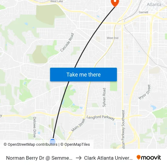 Norman Berry Dr @ Semmes St to Clark Atlanta University map