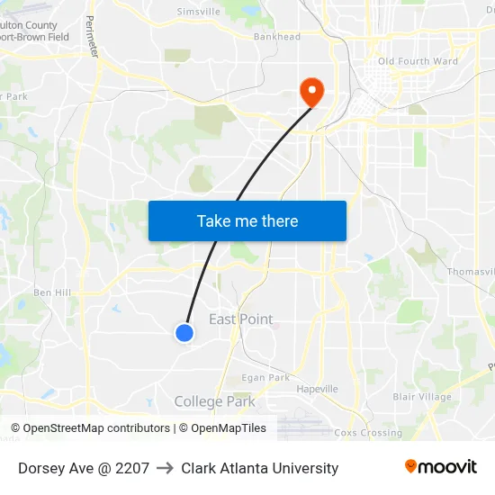 Dorsey Ave @ 2207 to Clark Atlanta University map