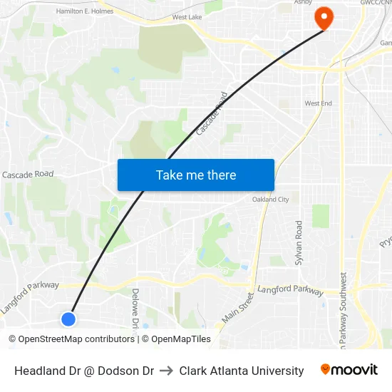 Headland Dr @ Dodson Dr to Clark Atlanta University map