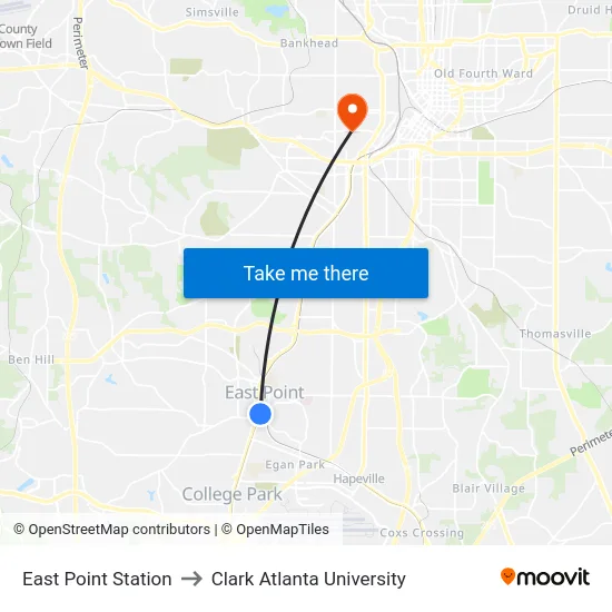East Point Station to Clark Atlanta University map