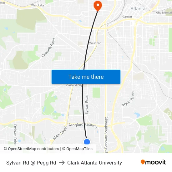 Sylvan Rd @ Pegg Rd to Clark Atlanta University map
