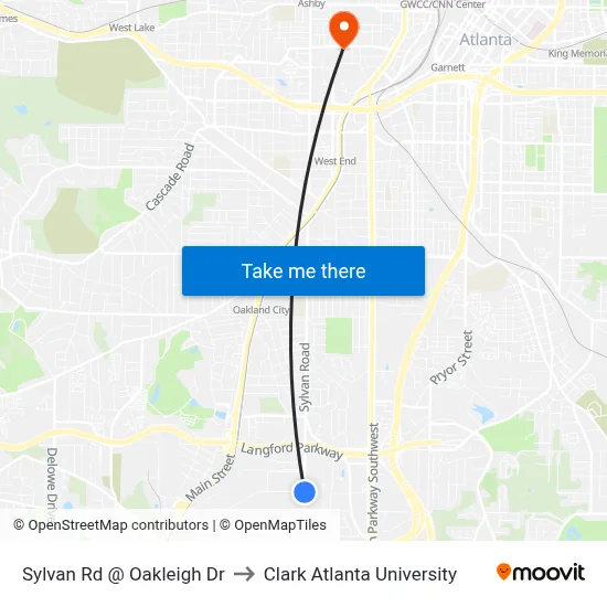 Sylvan Rd @ Oakleigh Dr to Clark Atlanta University map
