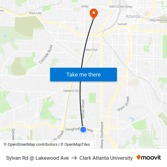 Sylvan Rd @ Lakewood Ave to Clark Atlanta University map