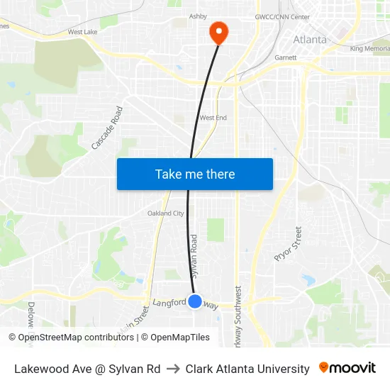 Lakewood Ave @ Sylvan Rd to Clark Atlanta University map