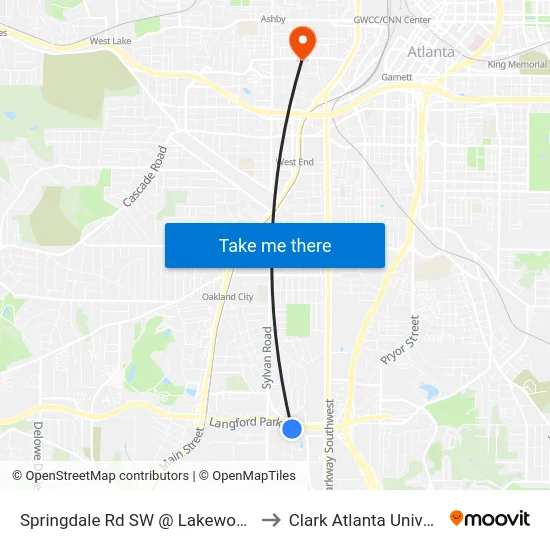 Springdale Rd SW @ Lakewood Ave to Clark Atlanta University map