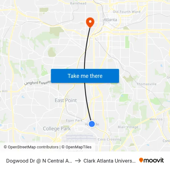 Dogwood Dr @ N Central Ave to Clark Atlanta University map