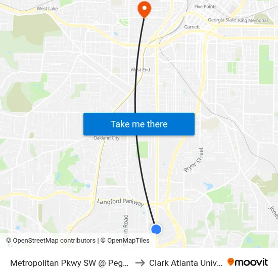 Metropolitan Pkwy SW @ Pegg Rd SW to Clark Atlanta University map