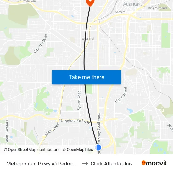 Metropolitan Pkwy @ Perkerson Rd to Clark Atlanta University map
