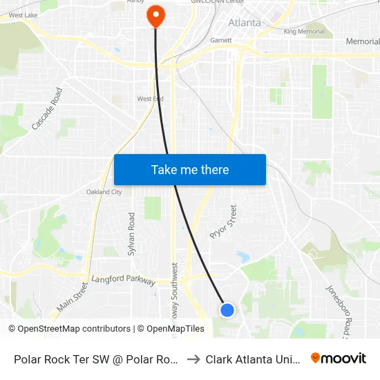 Polar Rock Ter SW @ Polar Rock Dr SW to Clark Atlanta University map