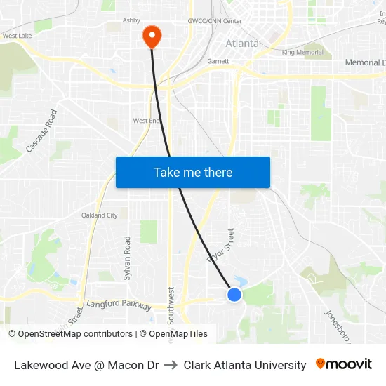 Lakewood Ave @ Macon Dr to Clark Atlanta University map