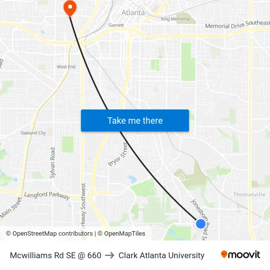 Mcwilliams Rd SE @ 660 to Clark Atlanta University map