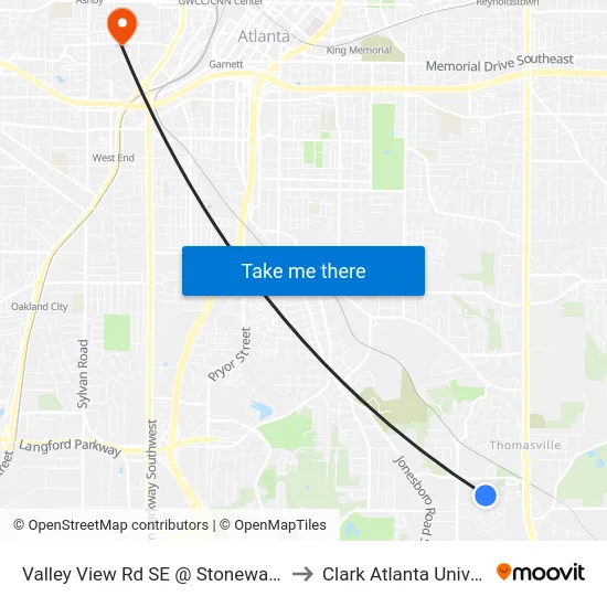 Valley View Rd SE @ Stonewall Dr SE to Clark Atlanta University map