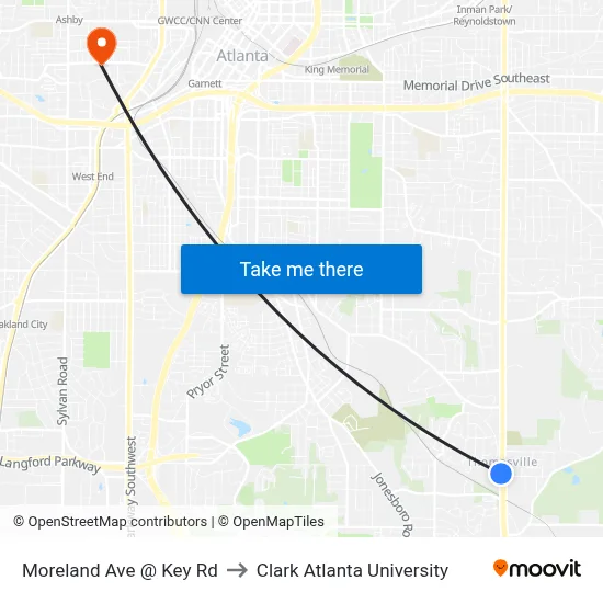 Moreland Ave @ Key Rd to Clark Atlanta University map