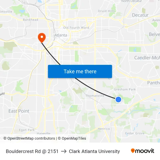Bouldercrest Rd @ 2151 to Clark Atlanta University map