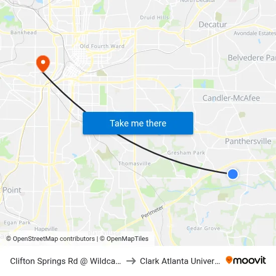 Clifton Springs Rd @ Wildcat Rd to Clark Atlanta University map