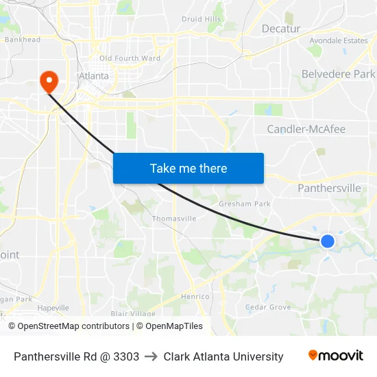 Panthersville Rd @ 3303 to Clark Atlanta University map