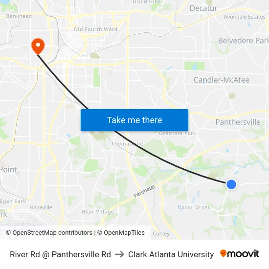 River Rd @ Panthersville Rd to Clark Atlanta University map