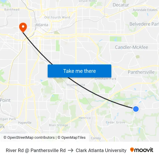 River Rd @ Panthersville Rd to Clark Atlanta University map