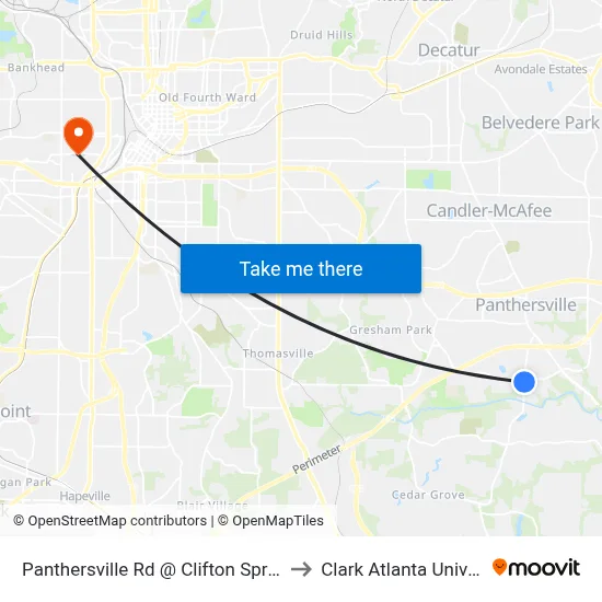 Panthersville Rd @ Clifton Springs Rd to Clark Atlanta University map