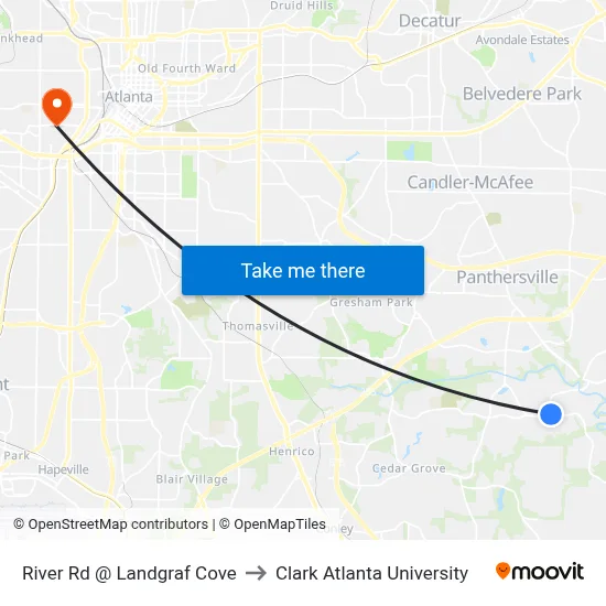 River Rd @ Landgraf Cove to Clark Atlanta University map