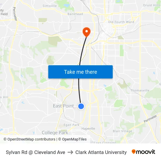 Sylvan Rd @ Cleveland Ave to Clark Atlanta University map