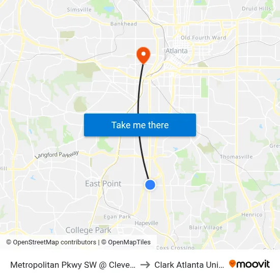 Metropolitan Pkwy SW @ Cleveland Ave S to Clark Atlanta University map