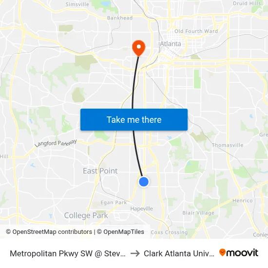 Metropolitan Pkwy SW @ Steve Dr SW to Clark Atlanta University map