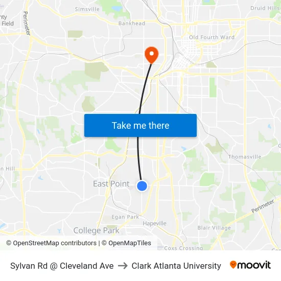 Sylvan Rd @ Cleveland Ave to Clark Atlanta University map
