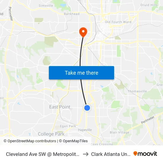 Cleveland Ave SW @ Metropolitan Pkwy SW to Clark Atlanta University map