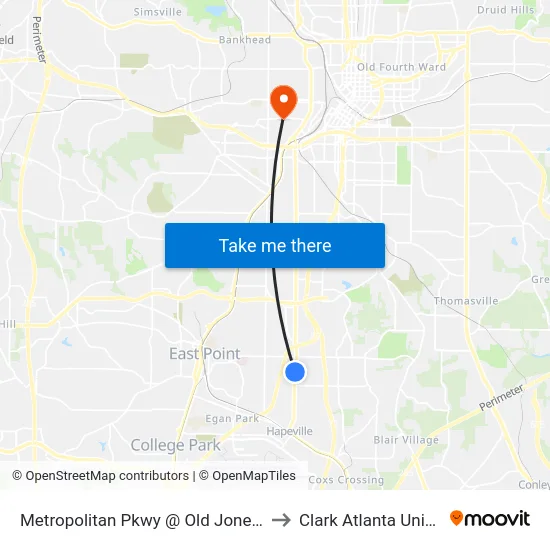 Metropolitan Pkwy @ Old Jonesboro Rd to Clark Atlanta University map