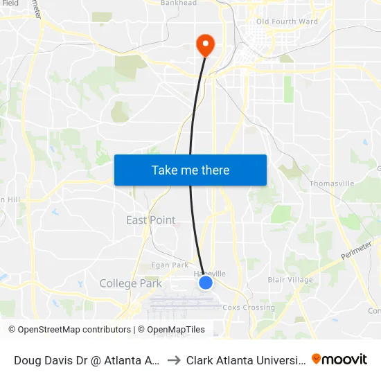 Doug Davis Dr @ Atlanta Ave to Clark Atlanta University map