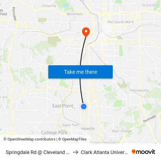 Springdale Rd @ Cleveland Ave to Clark Atlanta University map