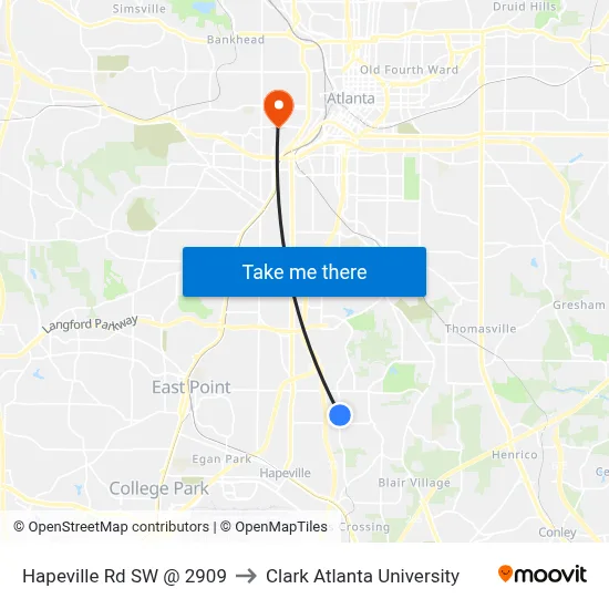Hapeville Rd SW @ 2909 to Clark Atlanta University map