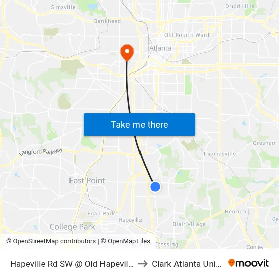 Hapeville Rd SW @ Old Hapeville Rd SW to Clark Atlanta University map