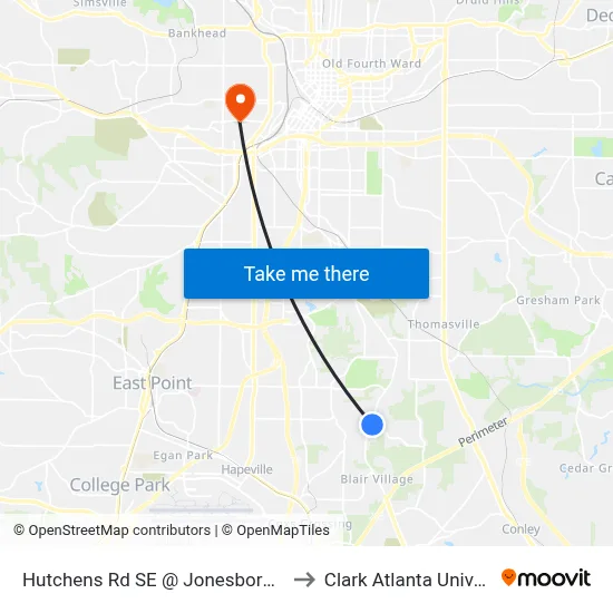 Hutchens Rd SE @ Jonesboro Rd SE to Clark Atlanta University map