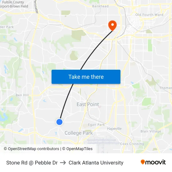 Stone Rd @ Pebble Dr to Clark Atlanta University map