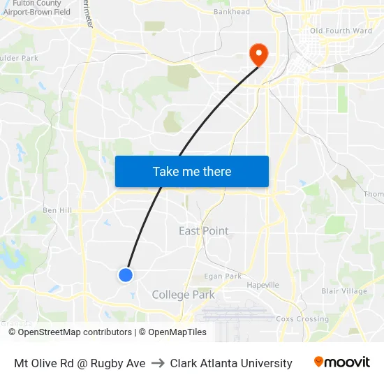 Mt Olive Rd @ Rugby Ave to Clark Atlanta University map