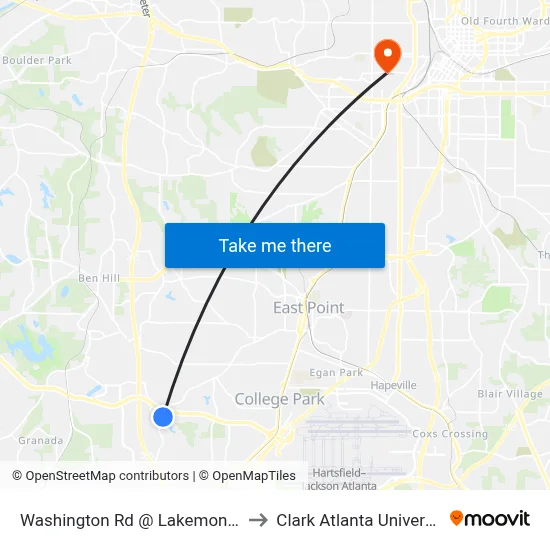 Washington Rd @ Lakemont Dr to Clark Atlanta University map